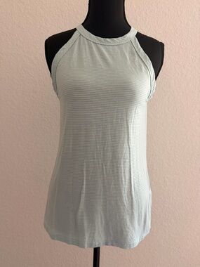 Three Dots Light Mint Striped Halter Tank Top | Coastal Chic Minimalist Summer